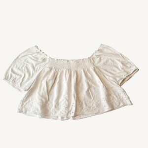 American Eagle Soft Whitish Pink Cropped Floral T-Shirt Top Size Large